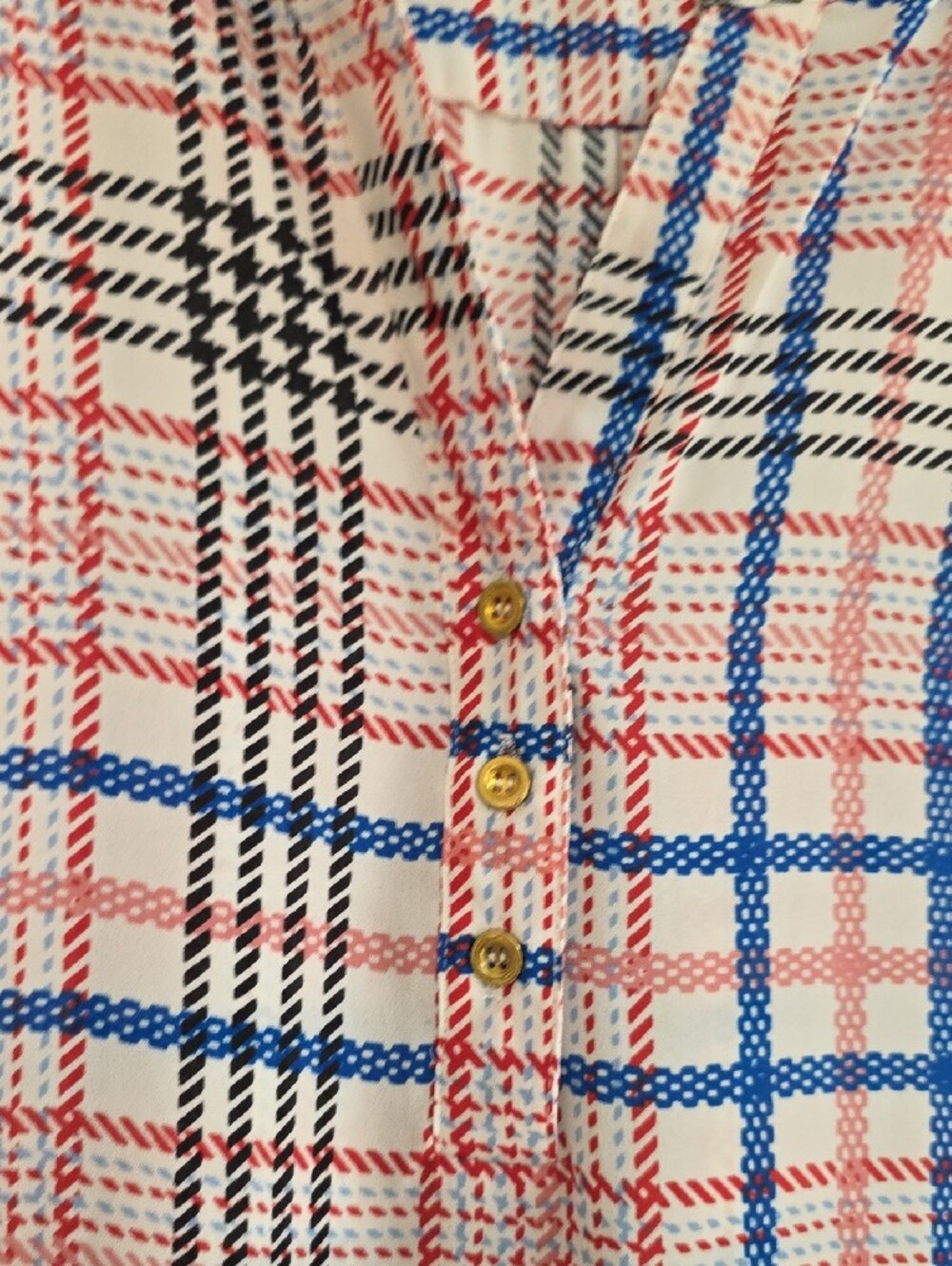 Zac & Rachel White Plaid Button-Neck Colorful Blouse - Picture 3 of 8